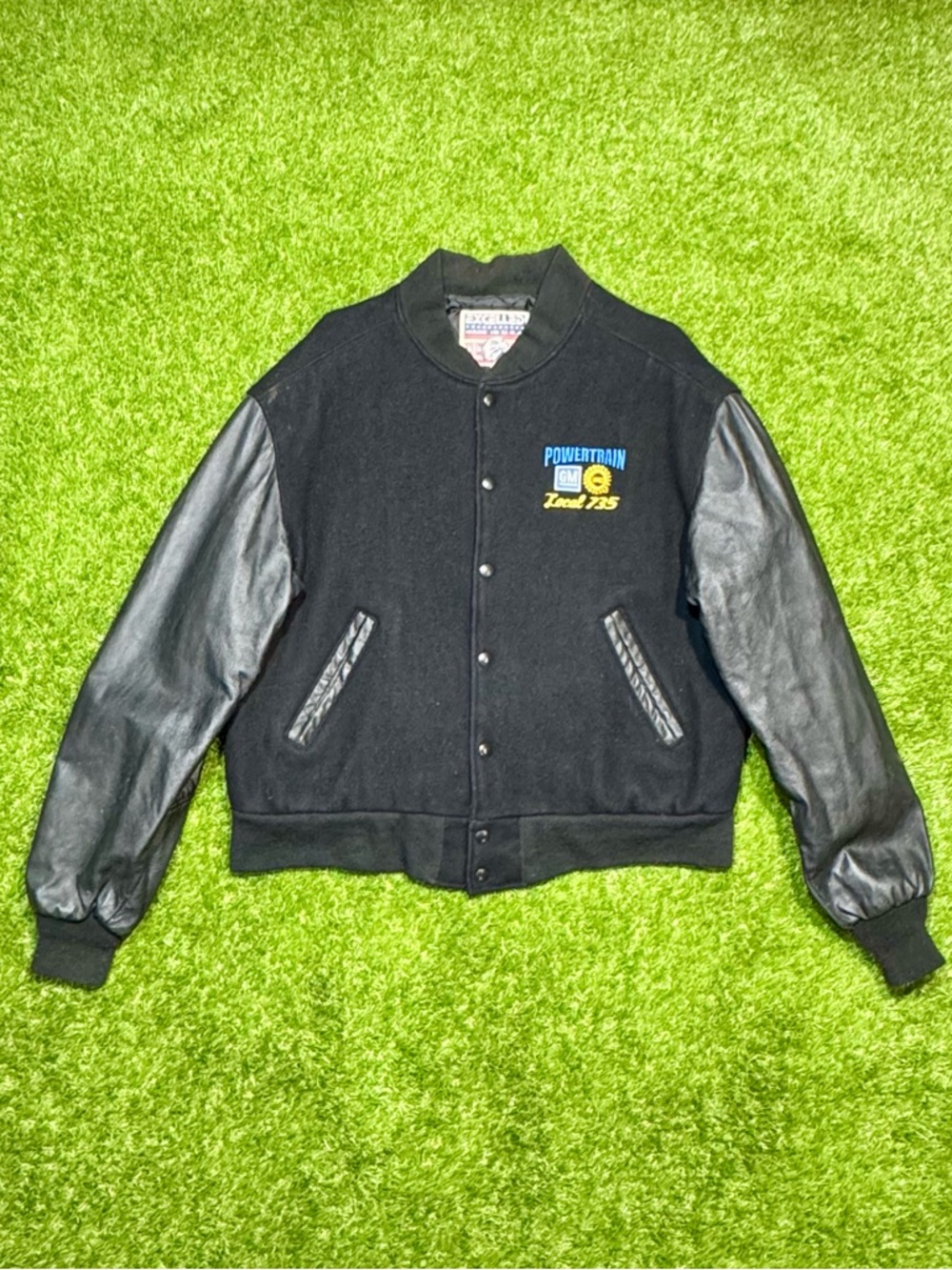 Vintage 90s Local 735 UAW GM Powertrain Varsity Jacket Wool Men’s Large Black